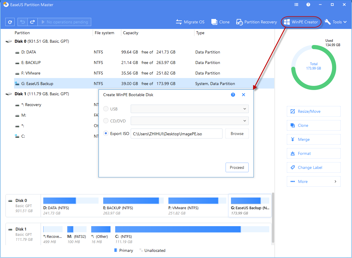 Create WinPE bootable disk of partition master