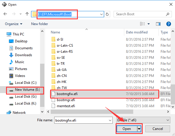 Browse to the bootmgfw.efi file to add system boot option