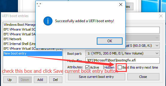 Save the added boot entry