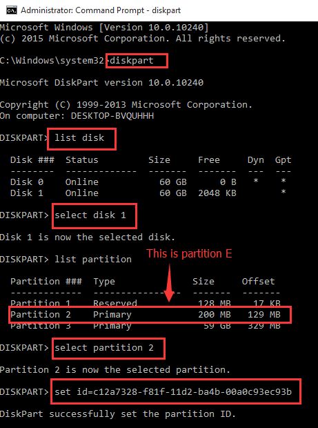 Change basic partition to EFI partition by setting partition ID