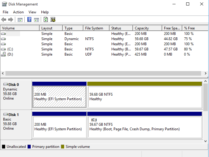 Check the disk status in Disk Management