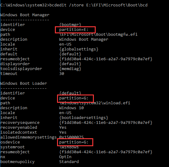 Execute the commands to verify the BCD index