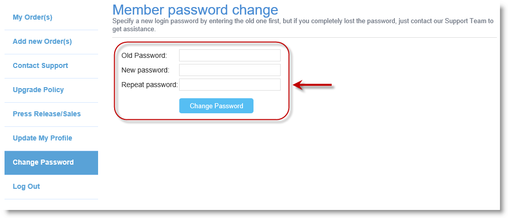 Allows you to change the password of the account