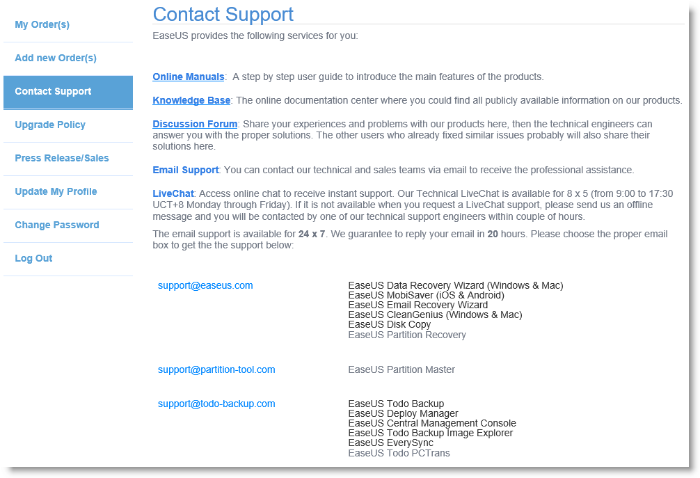 Contact support to get a help for technical issue