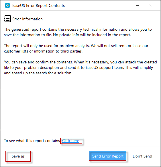 Send error report of EaseUS Todo Backup