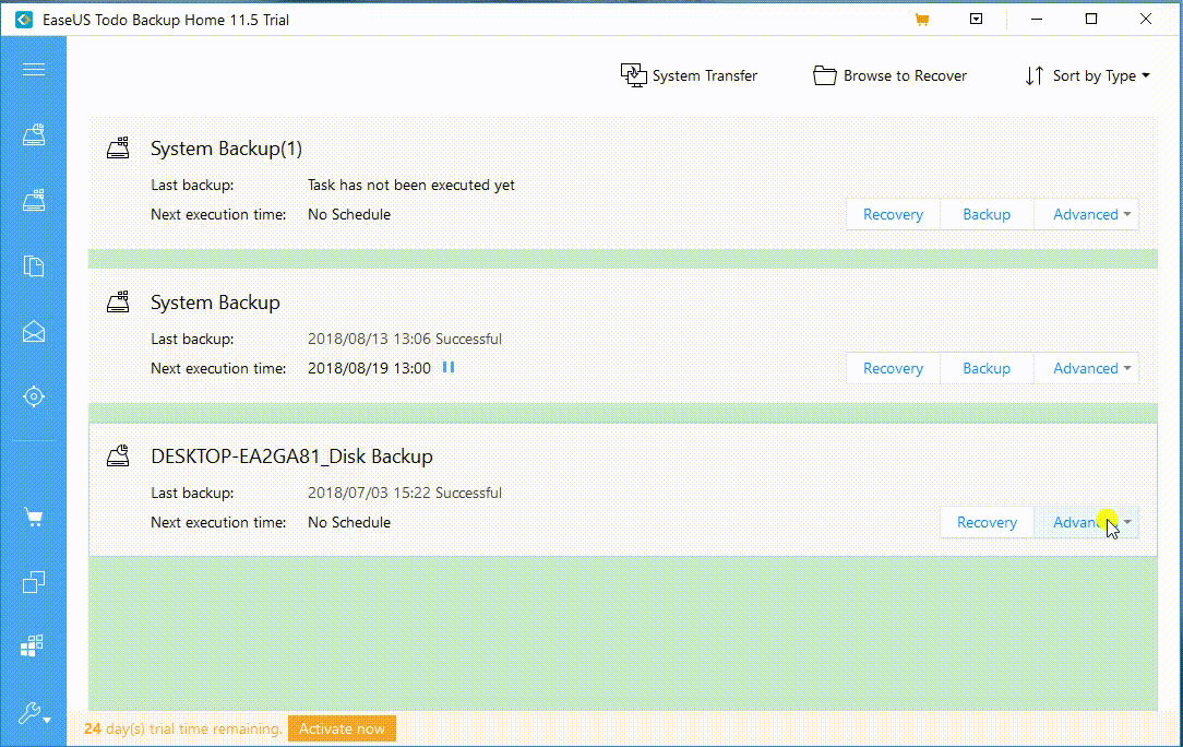 Change a normal backup task to schedule