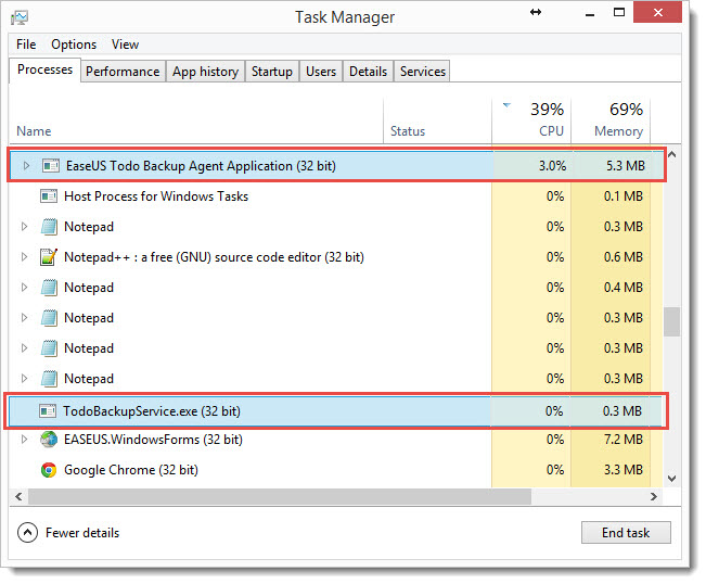 在Windows任务管理器中关闭进程TodoBackupService.exe