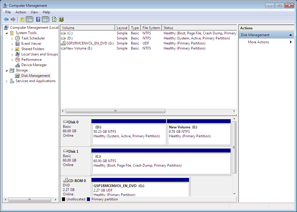 The screenshot of Windows disk management